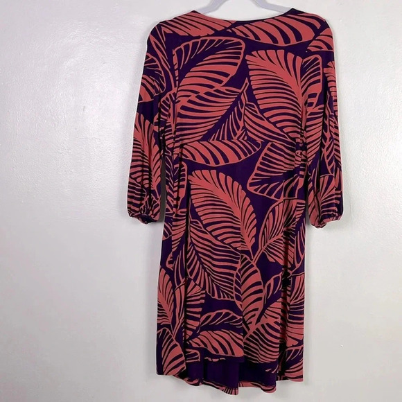 Boden Women's US 10 Purple Orange Leaf Print Quarter Sleeve Elastic Waist Dress - Picture 2 of 10